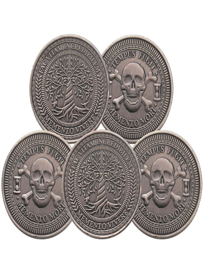 Remuuly 5 Pcs Memento Mori Coin Skull and Tree Pattern Memento Vivere Embossed Coins for Reminder Decision Maker Halloween Gifts(Skeleton) - Image 1